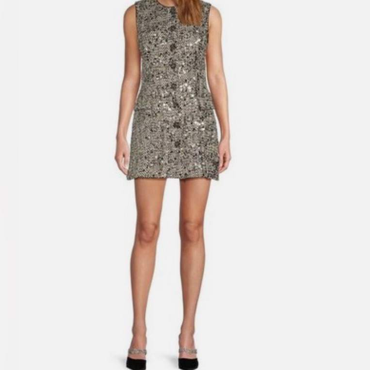 Antonio Melani Emiliana A-Line Mini Dress Tweed Sequin Black & Silver